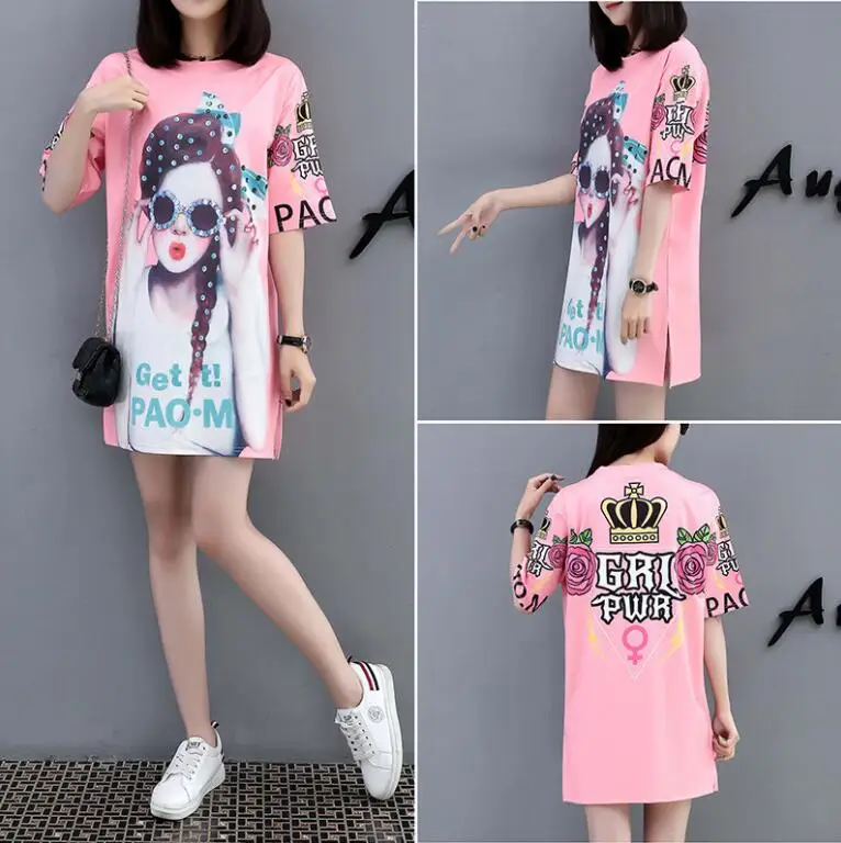 A17 Fashion Summer Oversized Loose Dress Women Plus Size O Neck Half Sleeves Printed Casual T Shirt Dress Streetwear Mini Dress - Цвет: A17