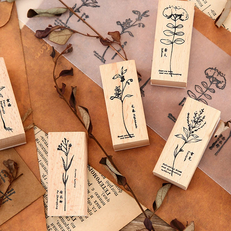 Винтажные декоративные штампы с милыми растениями деревянные резиновые для