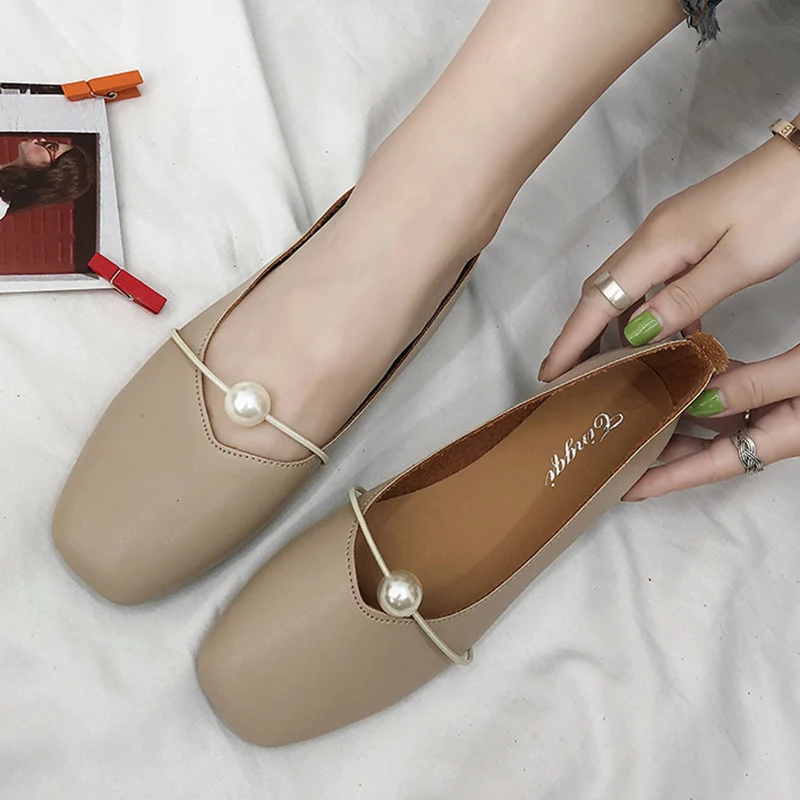 Весенне-осенняя женская обувь без застежки на плоской подошве с квадратным