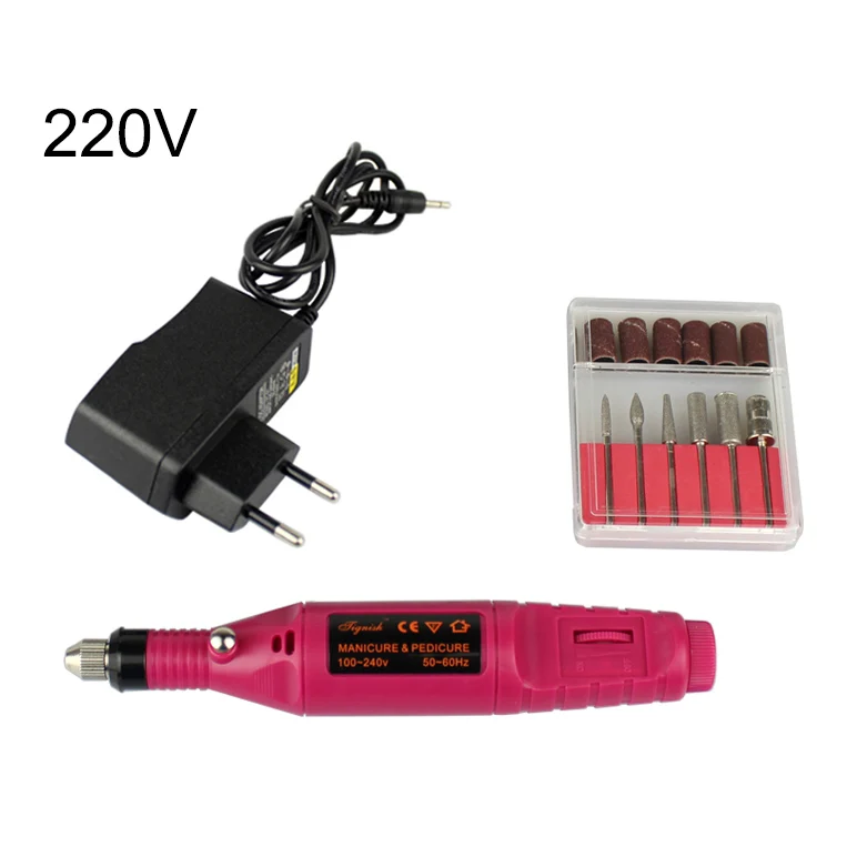220V EU Plug Tignish 1 набор, электрическая машинка для маникюра в форме ручки для ногтей, пилочка для ногтей, набор для дизайна ногтей, УФ-Гель-лак, инструменты, 110 В, США, 220 В, штепсельная вилка европейского стандарта - Цвет: 220V EU Plug