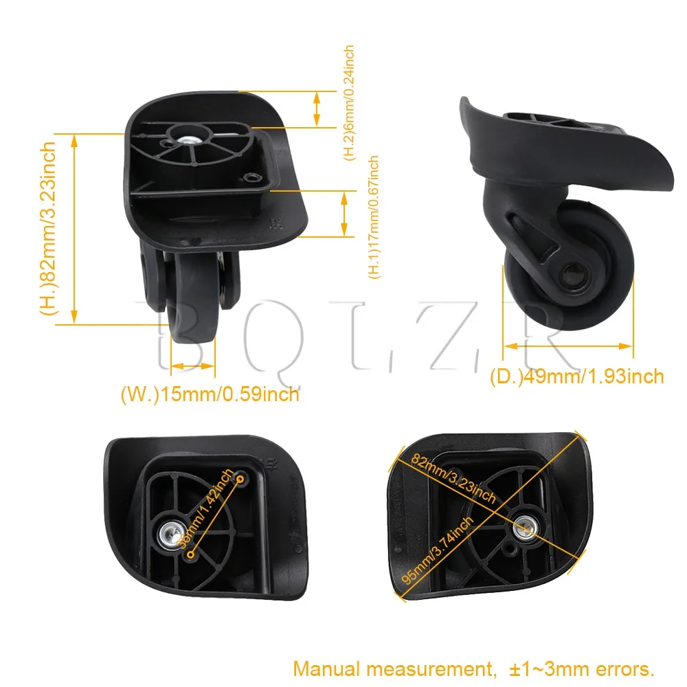 2x BQLZR 8,2x8,2x4,9 см черный пластик и металл DIY 360 градусов левый и правый чемодан Чемодан Колеса Чемодан Поворотные Колесики