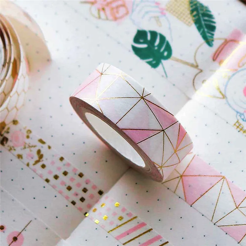

1Pcs Hot Sale Foil Washi Tape Quality Stationery DIY Scrapbooking Washi Decorative Sticky Paper Masking Tape Free Shipping