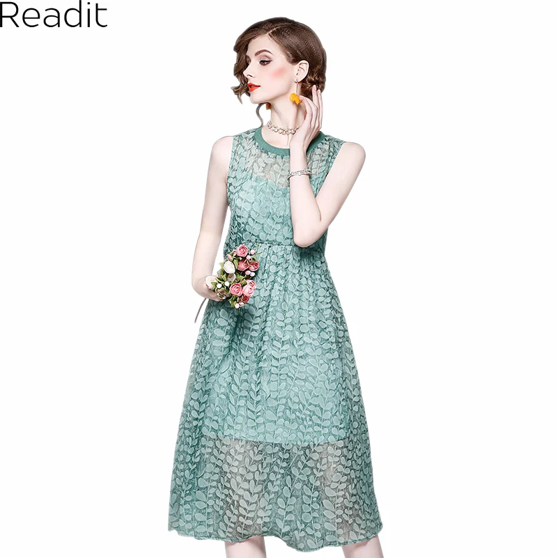 Readit женское платье Лето листьев принтом зеленое и Подкладка модные повседневные