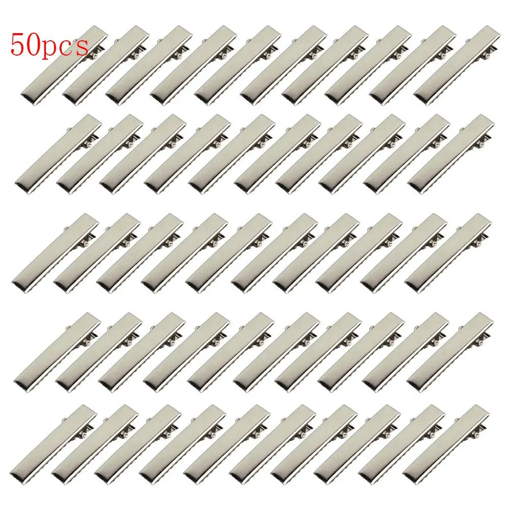 

50pc Silver Flat Metal Single Prong Alligator Hair Clips Barrette Hairpins For Bows DIY Accessories Hair pin Hairdressing Tools