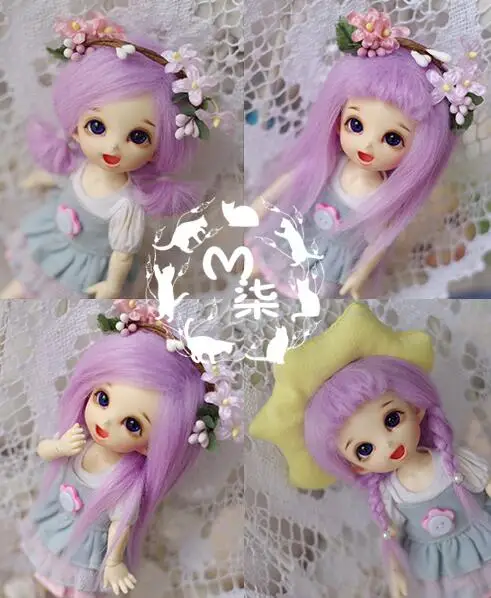 Новинка 1/12 3 4 дюйма 9 10 см 1/8 5 дюймов 12 14 BJD фиолетовый длинный прямой парик для