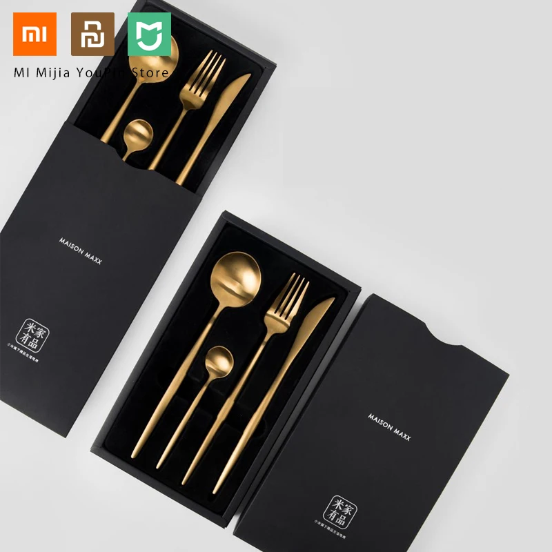 4 шт. набор Xiaomi Mi дома полированные столовые приборы нержавеющая сталь столовые приборы черный/Золотой/Серебряный