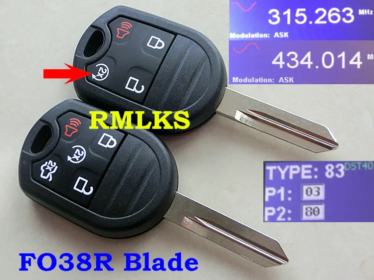 Брелок RMLKS для дистанционного ключа Ford без 4 кнопки 315 МГц 433 4D63 80 бит