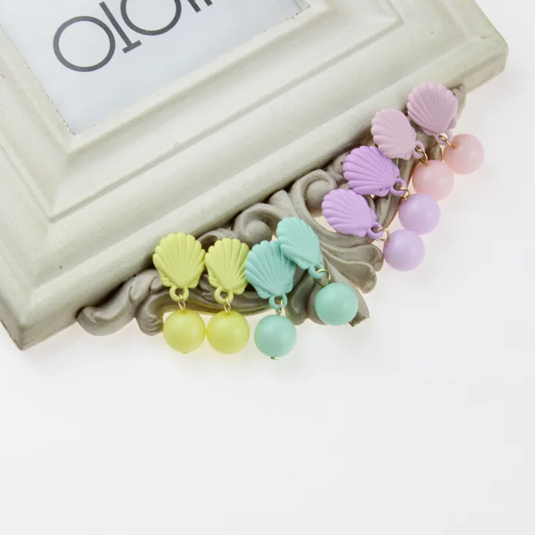 candy colored shell stud earrings for women pendientes oorbellen boucle d'oreille femme 2017 aretes orecchini | Украшения и