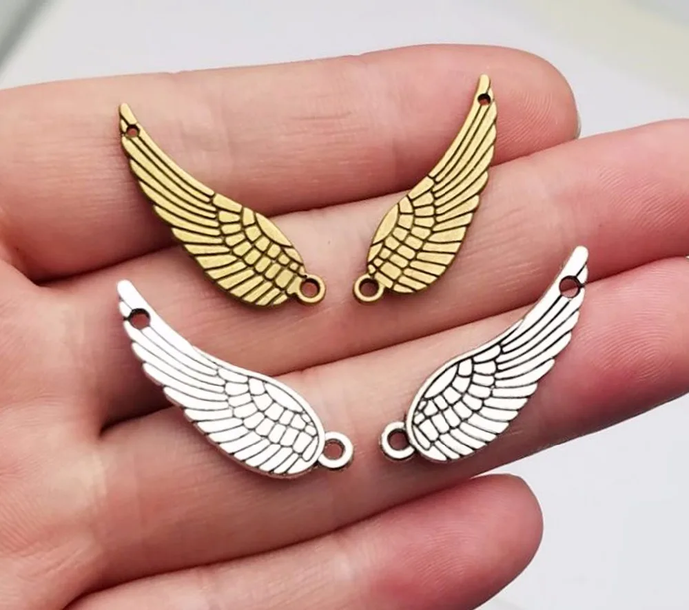

30pcs/lot--30x9mm, Antique bronze/silver plated double sided wing with hole charms,DIY supplies, Jewelry accessories