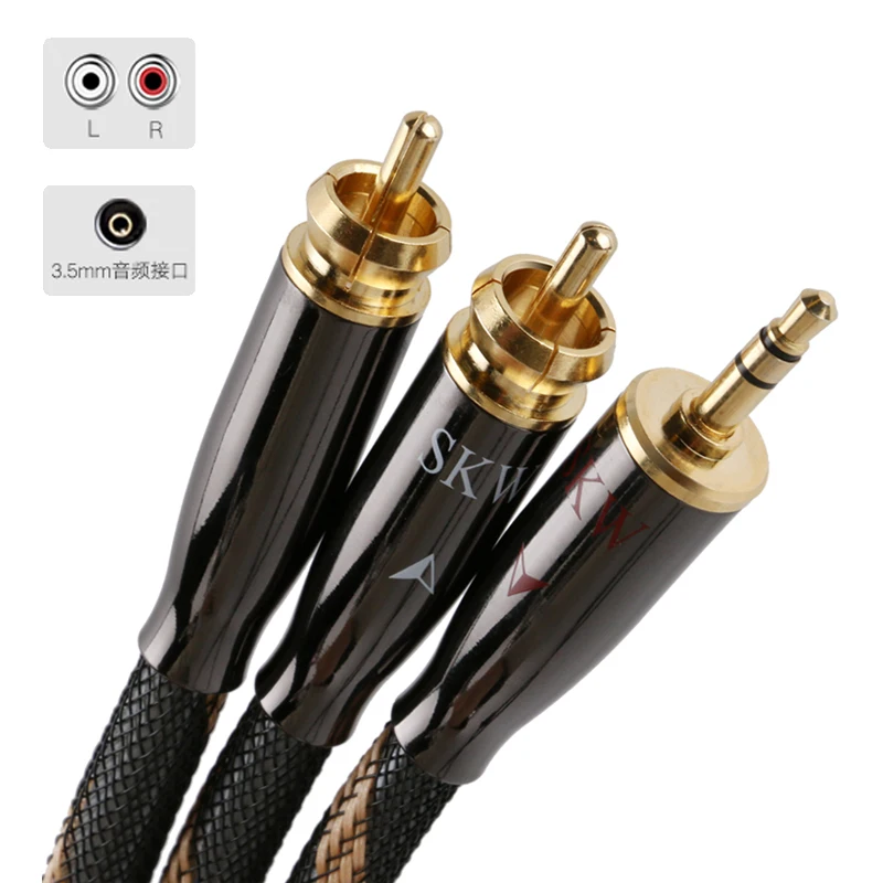 Skw 3.5 мм Джек стерео 2 RCA аудио кабель y-образный мужчинами ТВ телефон подключения