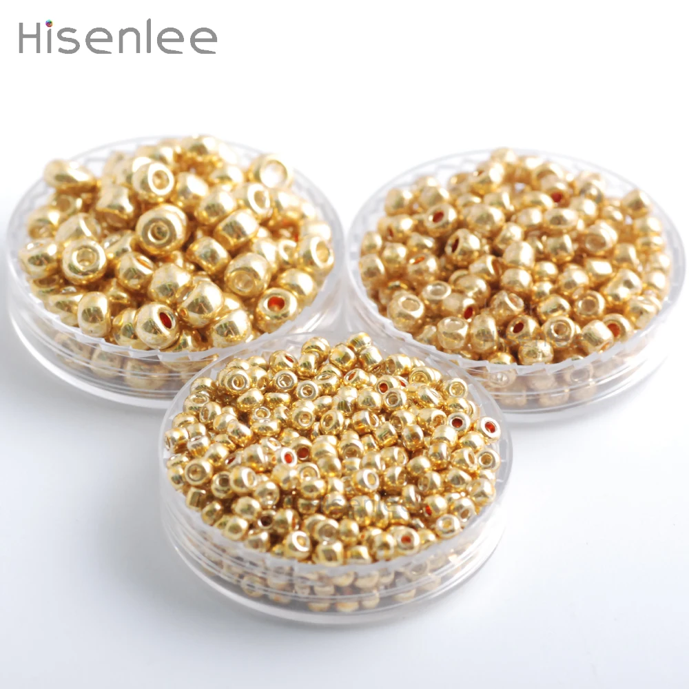 Hisenlee золото Цвет 50 gram/pack 2/3/4 мм с украшением в виде кристаллов Стекло чешский бисер круглый Spacer Бусины для самостоятельного изготовления ювелирных украшений ручной работы