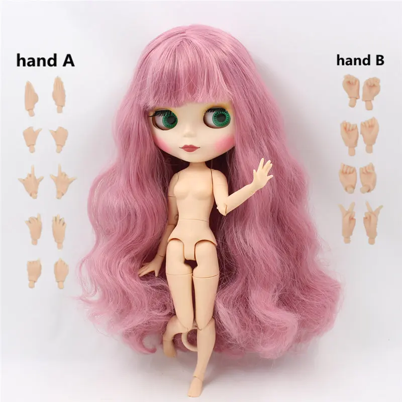 doll with hands AB Blyth bjd кукла Обнаженная розовые волосы с челкой матовое лицо подходит для DIY Bjd 1/6 blyth joint body Doll toys - Цвет: doll with hands AB