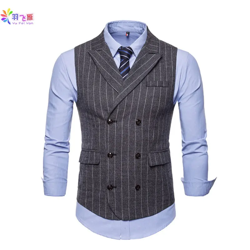 

Autumn Winter Men Vest Suit Casual Plaid Waistcoat Men Gray 4XL Suit Vest Slim Fit England Styleb Double Breasted