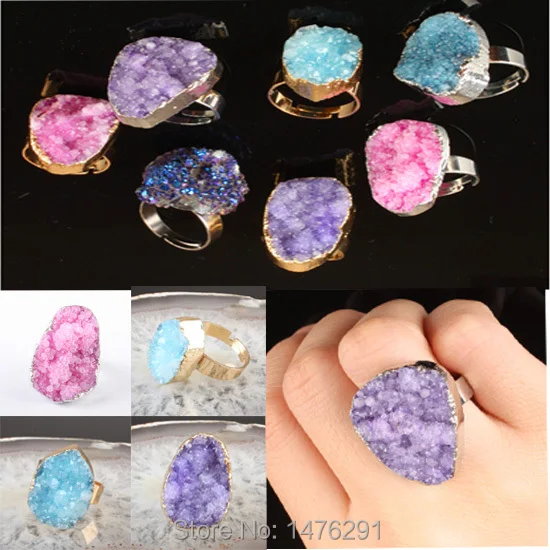 Модное Кольцо drusy с друзой разных цветов красивое кольцо натуральным кристаллом