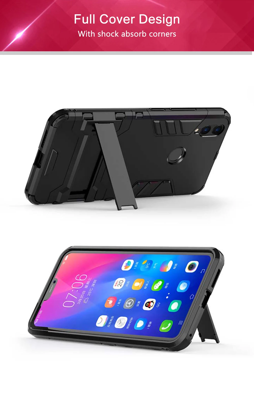 Чехол для Honor 8X8 X Max, защитный чехол из поликарбоната, ТПУ, ободок и подставка, чехол для телефона, для huawei Honor 8C 8 C, противоударный, полная защита, бампер