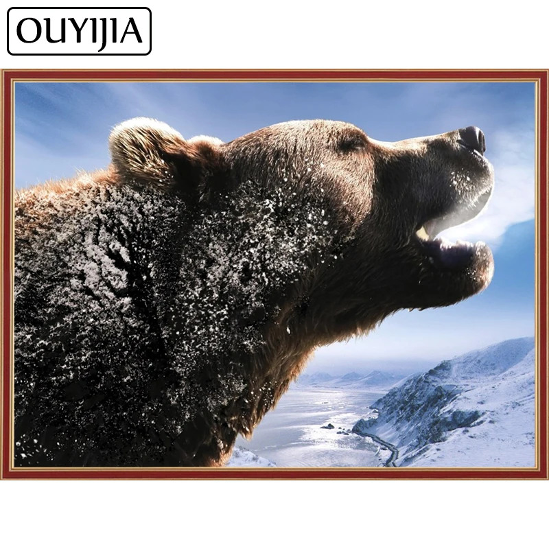 OUYIJIA 5D &quotсделай сам&quot с рисунком бурого медведя алмазов картина маслом медведь