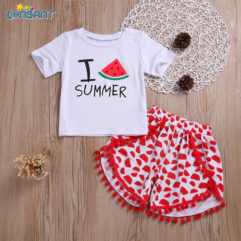 LONSANT 2Pcs/Lot Newborn Infant Baby Girls Clothing Sets Cotton Print Summer T Shirt+Shorts Girl Clothes New N30 | Мать и ребенок