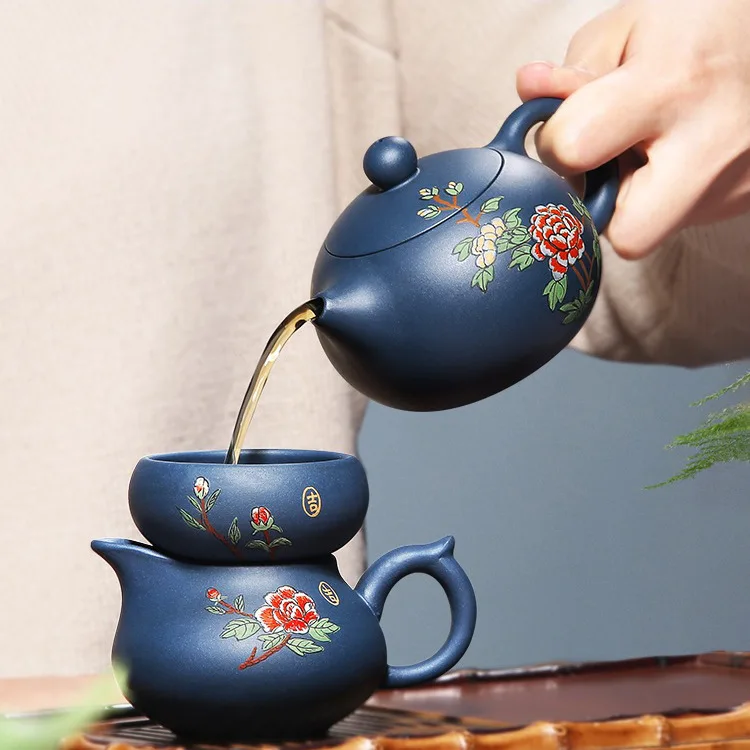 Лидер продаж чайный горшок Yixing Zisha набор искусственная зеленая грязь пион Xishi |
