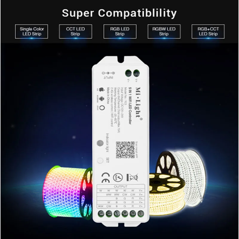 Milight YL5 2 4G 15A 5 в 1 WiFi голосовой wIFI светодиодный контроллер применяется к 12v24v