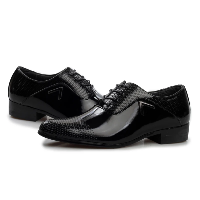 2016 Оксфорд Мужчин Плоские Черные Туфли Свадьба Бизнес Патент Острым Носом