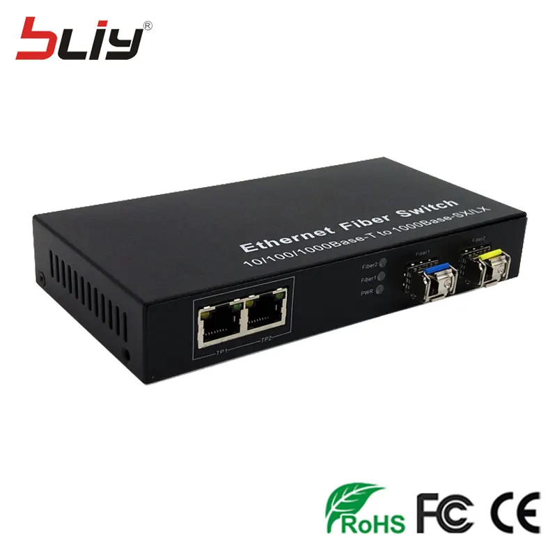 Оптическое волокно 4 порты и разъёмы конвертер медиафайлов sfp 2G2E 20 км до 2 rj45 UTP