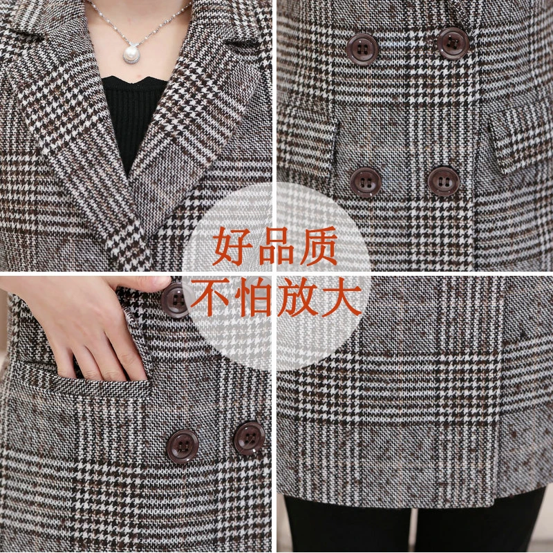 2018 на осень зиму двубортный женский длинный жилет плед старинные формальный