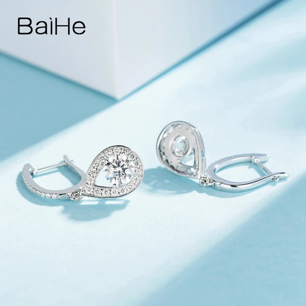 BAIHE Solid 14 K белое золото(AU585) 0.70ct круглая огранка без основного камня помолвка женские модные ювелирные изделия серьги-гвоздики