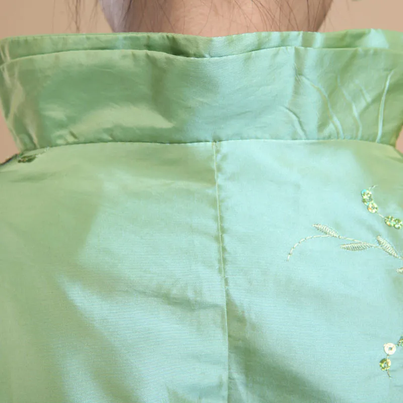Весна осень китайский стиль ретро женский костюм Тан Qipao пальто Hanfu платье Чонсам с длинным рукавом Топ Tangzhuang блесток M-4XL