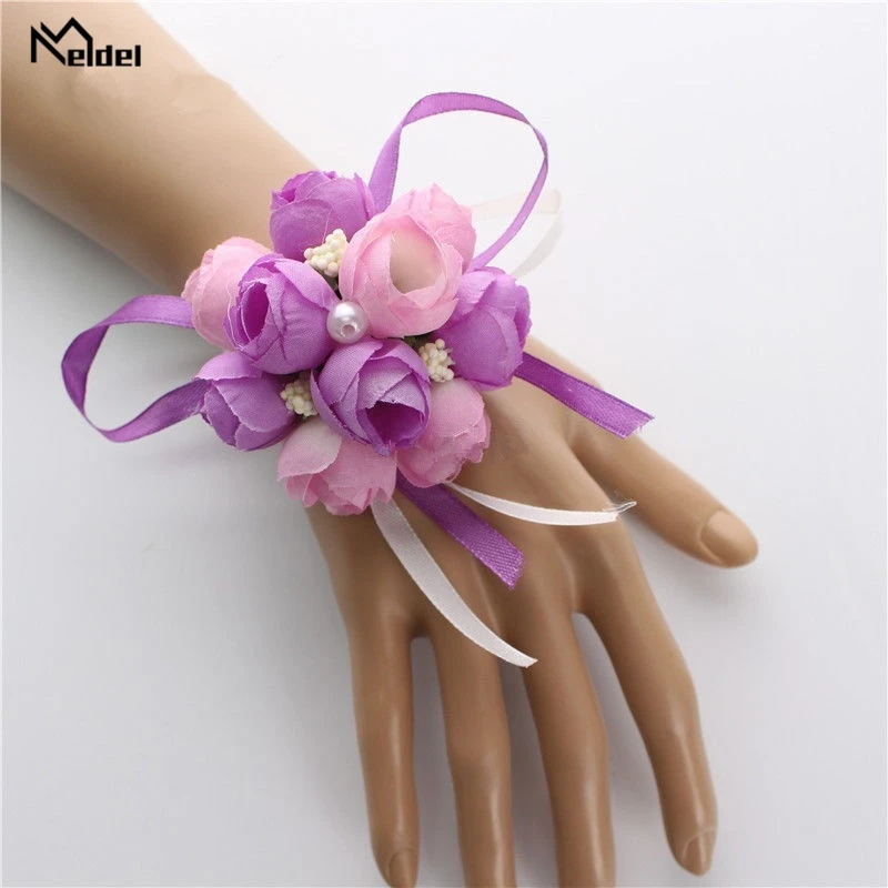 Meldel свадебная бутоньерка на запястье Роза для подружки невесты поддельные