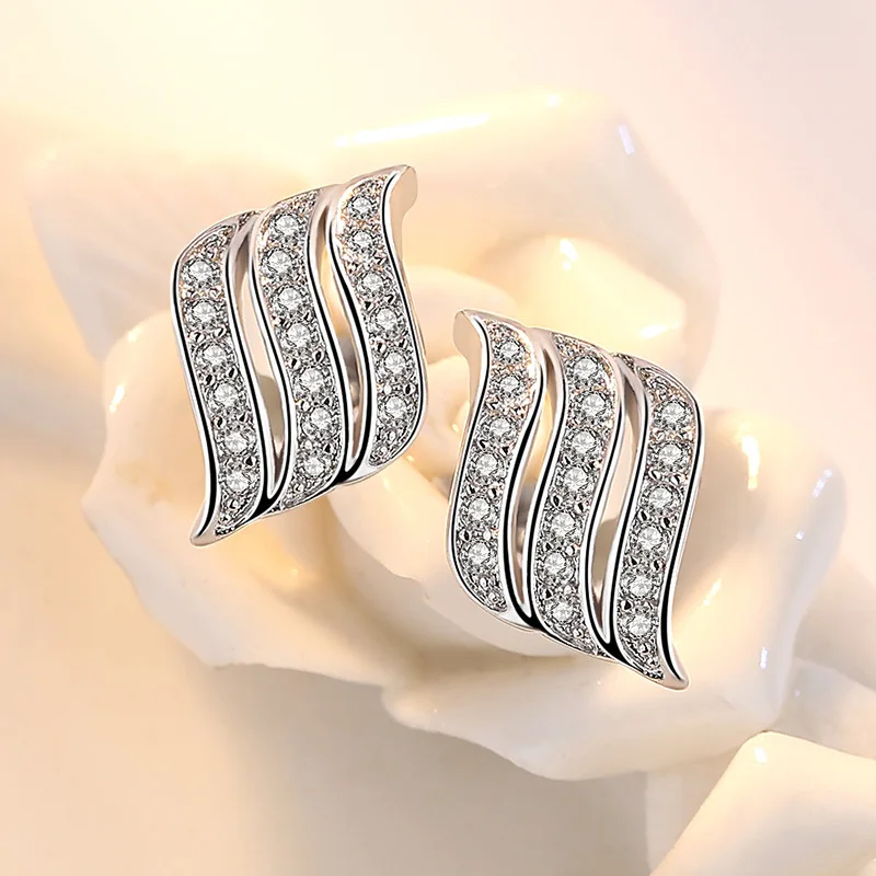 

100% 925 sterling silver fashion angle wings crystal ladies`stud earrings jewelry wholesale no fade Anti allergy drop ship