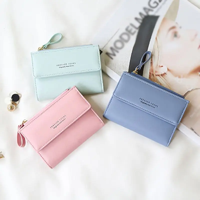 

Casual Women Matte Leather Small Wallet PU Short Letter Purse Solid Hasp Purse Credit Holder Multi Card Slots Bifold Wallet