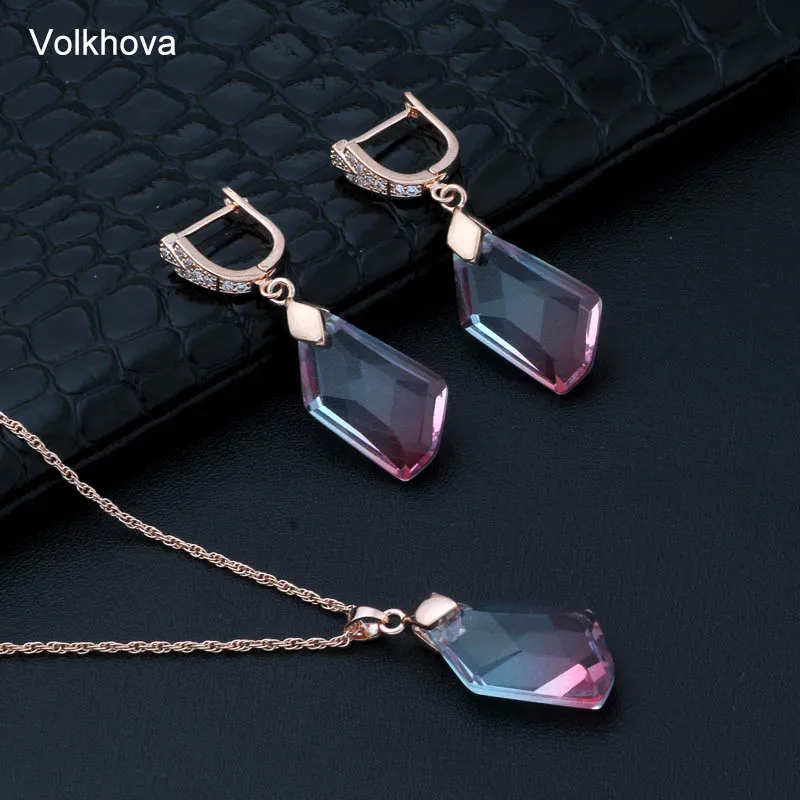 Volkhova New Irregular Crystal Jewelry Set For Women Party Attractive 585 Rose Gold Color Zircon Dangle Earrings | Украшения и
