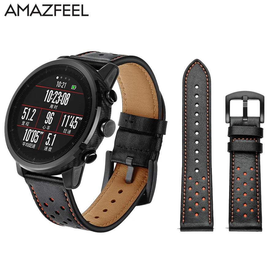 Ремешок для часов 22 мм для Amazfit Pace Band Xiaomi Huami Amazfit Stratos 2 Браслет из натуральной кожи 20 мм Amazfit Bip Bit ремень