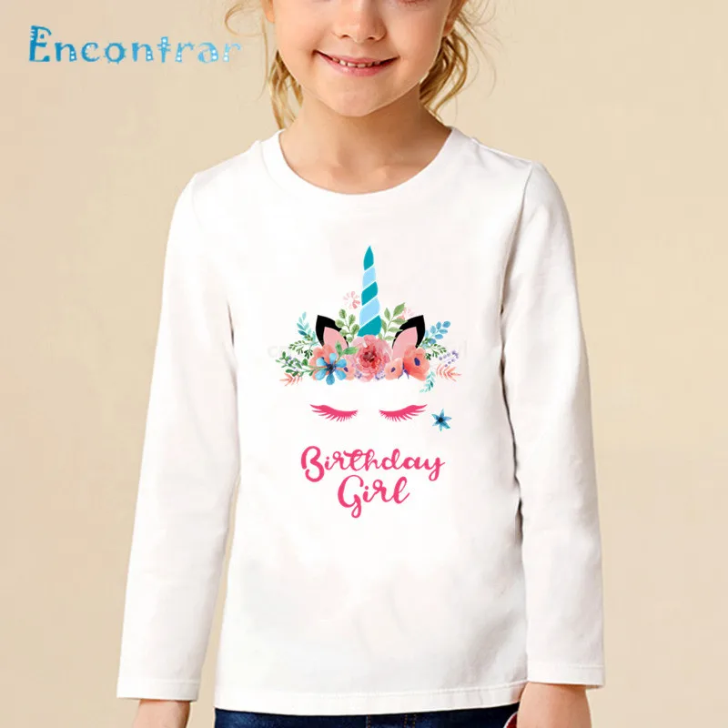 white-A Свечи "Happy Birthday" для торта, футболка с рисунком единорога для девочек, забавный подарок для детей, милые топы для мальчиков и девочек, футболка с длинными рукавами для малышей, LKP5249 - Цвет: white-A