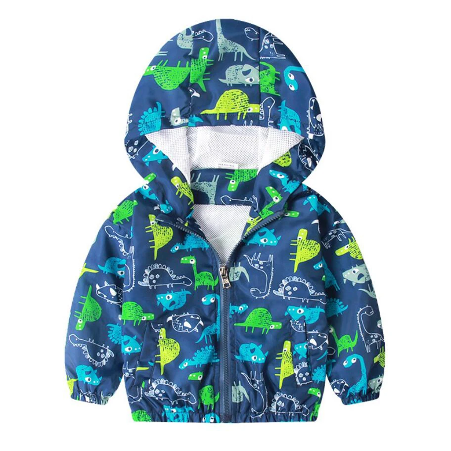 Детская демисезонная ветровка с капюшоном динозавром | одежда и обувь