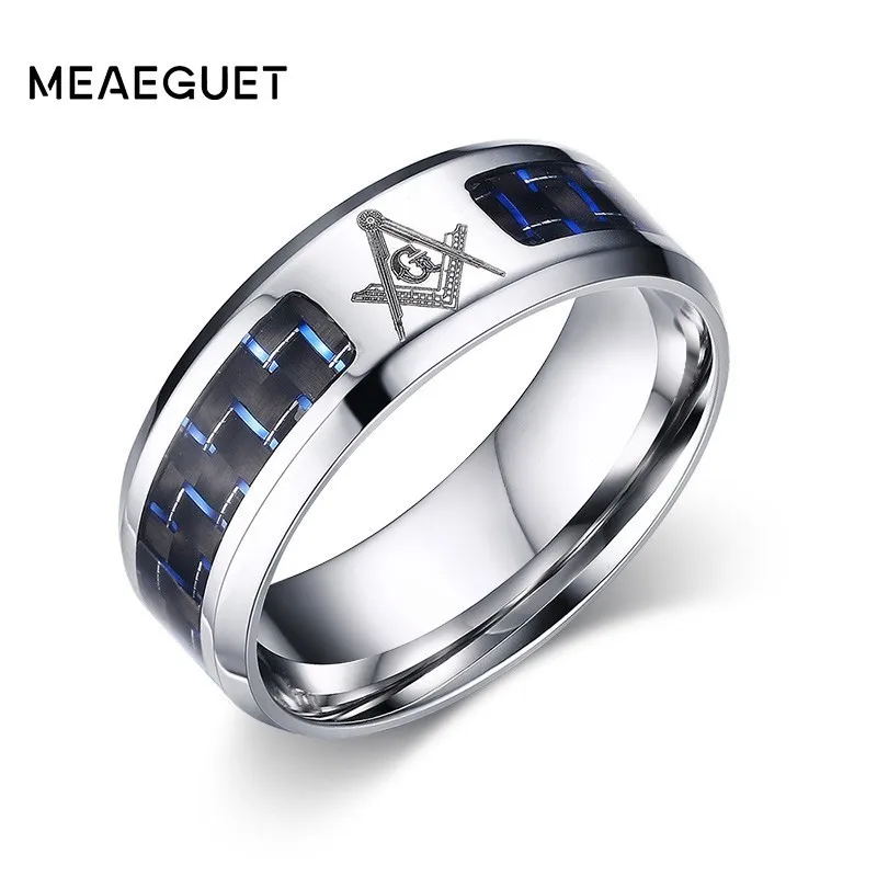 Blue Meaeguet крутые кольца из голубого углеродного волокна с инкрустацией масонской формы для мужчин из нержавеющей стали со скошенным краем обручальное кольцо полосы США размер 4-12 - Цвет основного камня: Blue