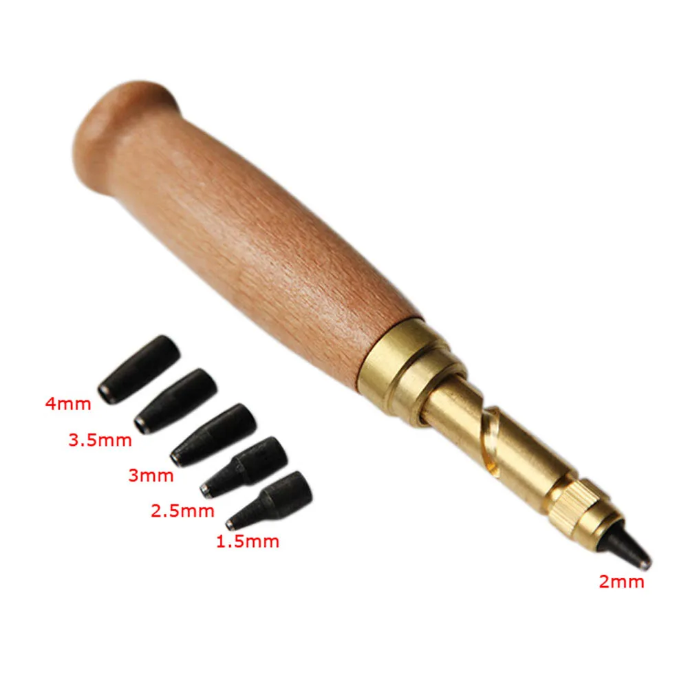 

1pc Leather Factory Punch wood brass Auto Screw Hole Punch Replaceable Leather Craft Tool Mute Rotary Book Drill Bit 6pcs Punch