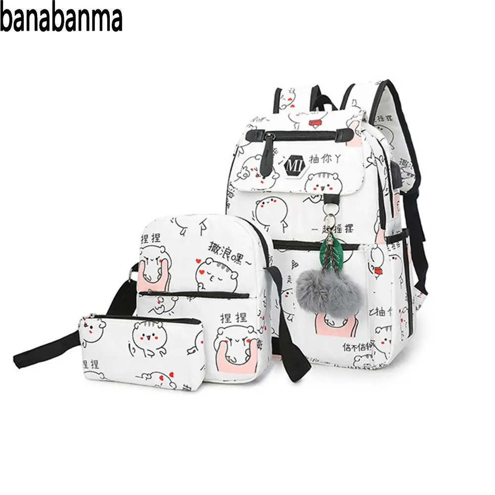 Banabanma 3 шт./компл. USB уникальная печать Холщовая Сумка на одно плечо рюкзак для