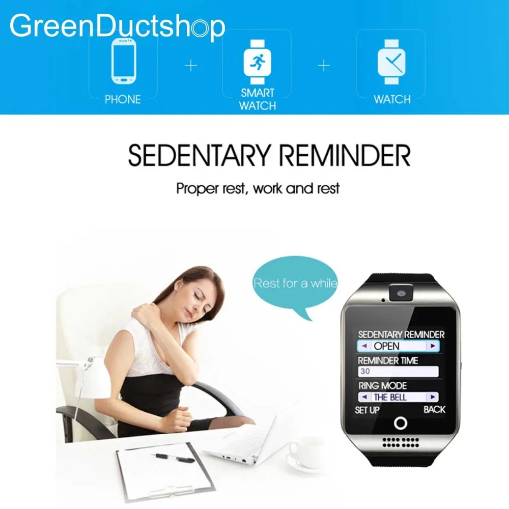 Q18 Шагомер Смарт часы с Сенсорный экран камеры Поддержка TF Bluetooth smartwatch Facebook Whatsapp