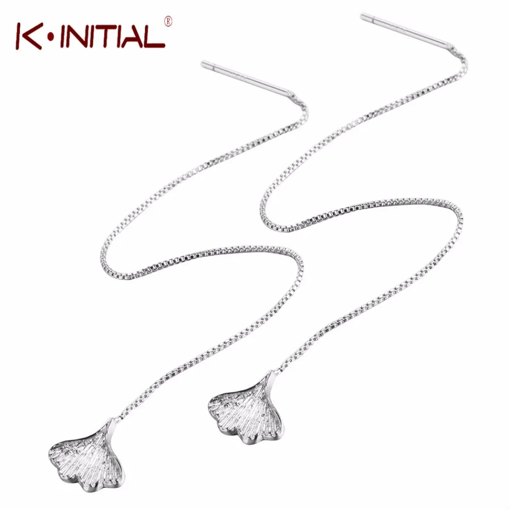 

Kinitial New Fashion Silver Color Ginkgo Leaf Long Chain Earrings For Women Girl Wedding Earring Geometric Shell Jewelry Gift