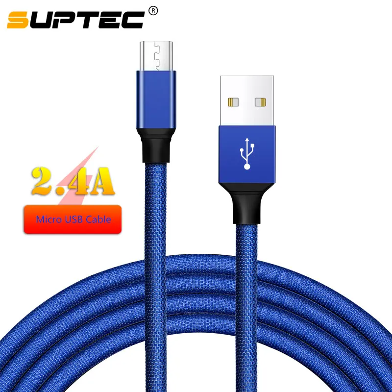 SUPTEC 1м 2М Micro USB кабель для Android 2.4A Быстрая зарядка данных Плетеный телефон зарядное