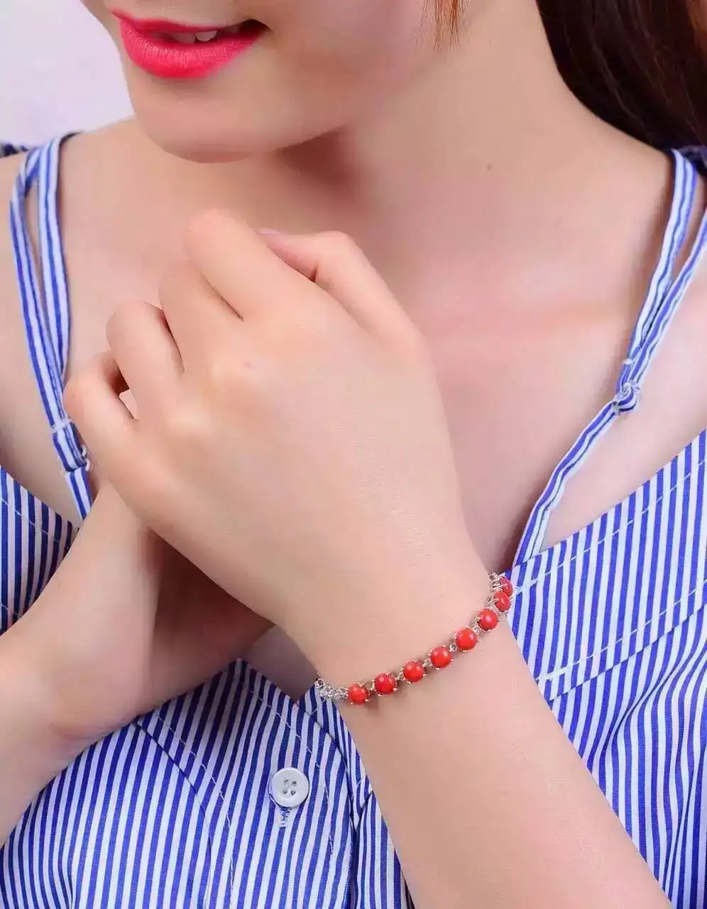 Женский браслет из серебра 925 пробы с натуральным красным кораллом|jewelry bracelet