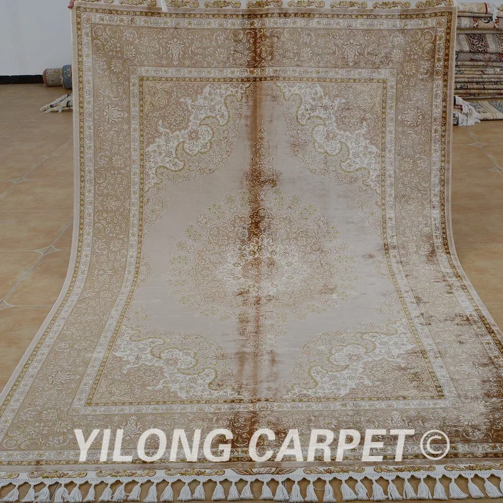 

Yilong 5.6'x8.4' Antique hand made persian tabriz carpet dark blue hand knotted Turkish rug (1818)