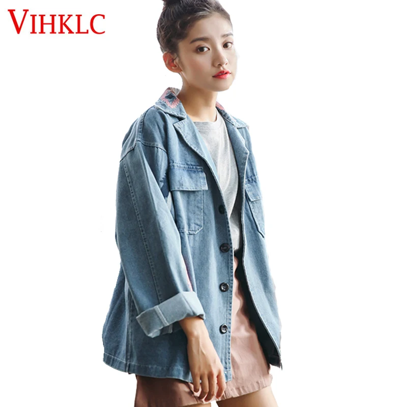 Цветочная джинсовая куртка с вышивкой Для женщин Джинсовое пальто Мода 2017 г.