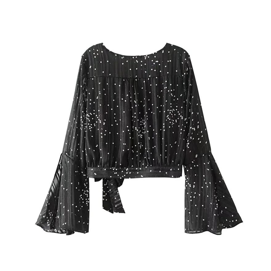 Женская блузка шифоновая с треугольным вырезом и рукавами фонариками|Блузки| |