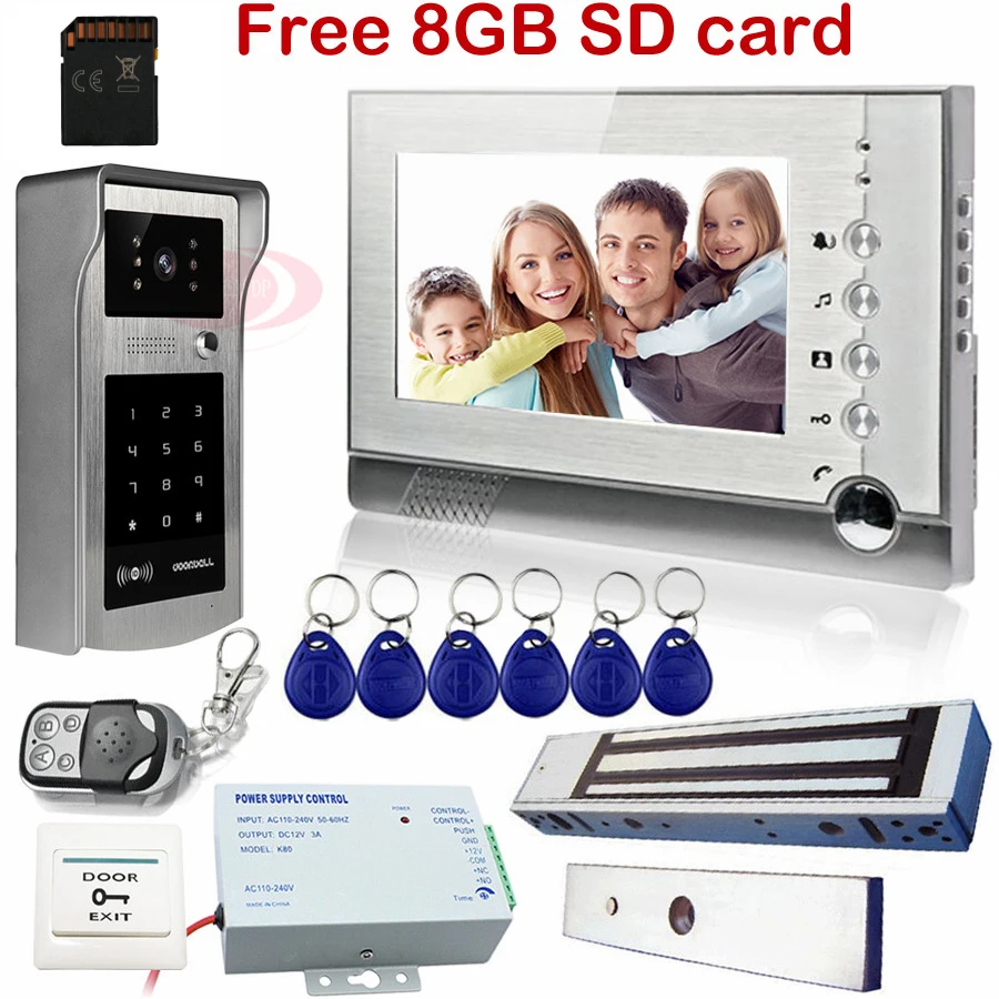 Видео Интерком видео запись 8 ГБ sd карта пароль и Rfid разблокировка IP55 Внешняя
