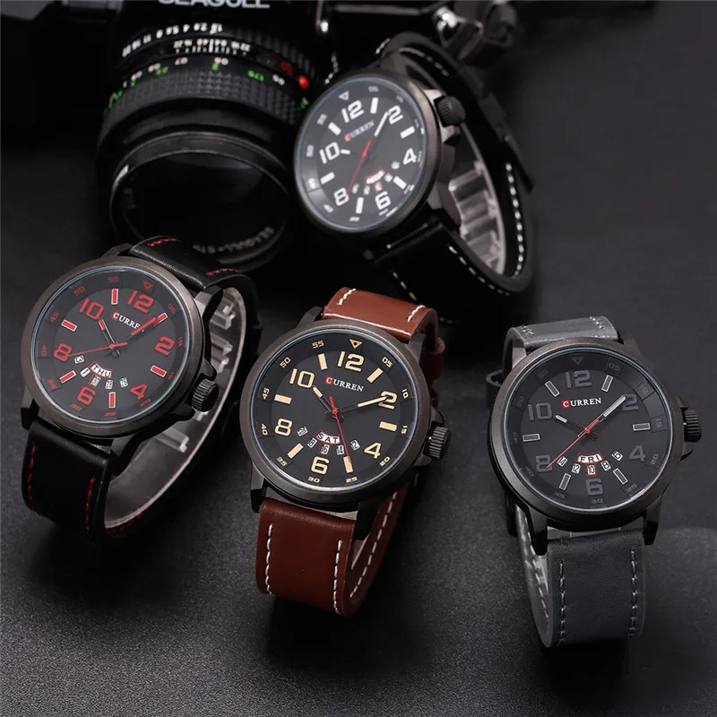 CURREN Оригинальный Роскошный бренд кожаный ремешок армейские военные кварцевые
