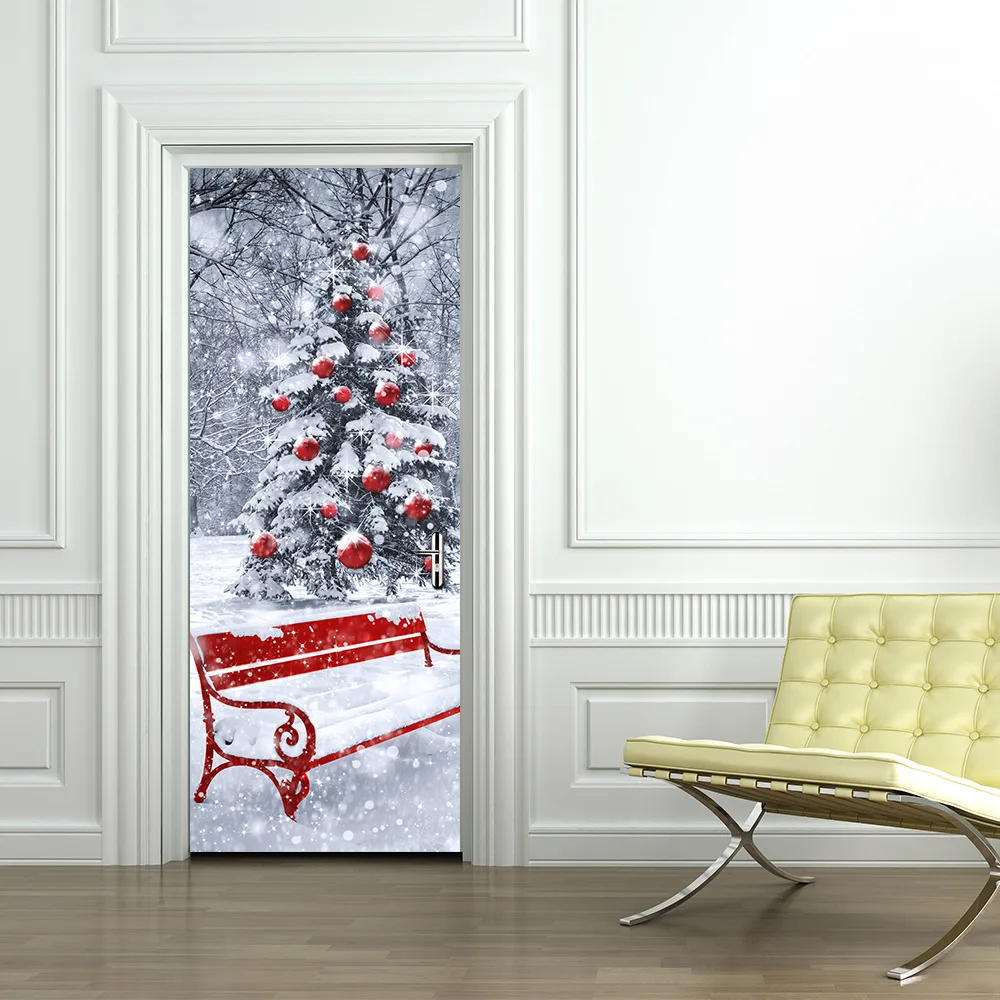 Merry Christmas Snow Christmas Tree Wall Art Removable Home Window Wall Decoration Stickers Door Stickers Decal Party Decor