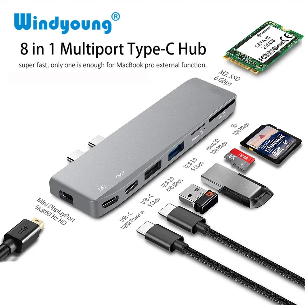 Двойной концентратор для мини дисплея 5K 60 Гц поддержка расширения SSD с разъемом