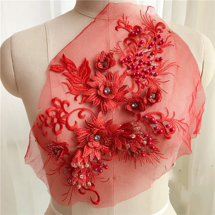 Beaded 3D Flowers Pearl Embroidery Patch Costume For Wedding/Evening Dress Clothing Sew On Patches Floral Lace Fabrics Applique | Дом и сад